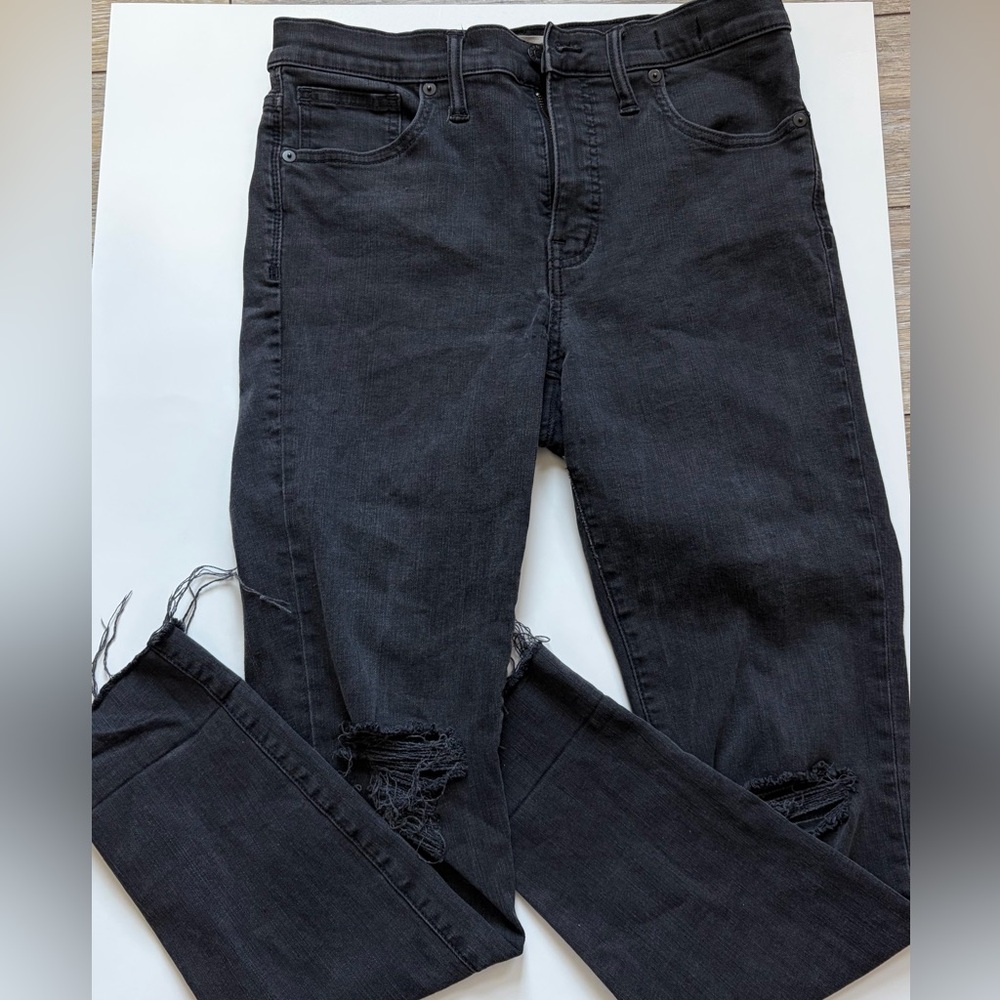 Madewell High Rise Skinny Jeans Size 29 Charcoal Gray Raw Hem Distressed Denim